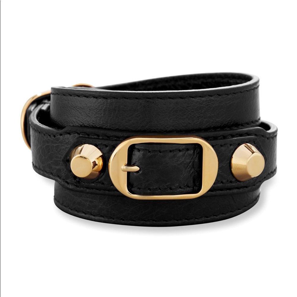 Balenciaga Triple Wrap Navy Leather Bracelet
